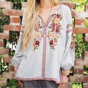 JOHNNY WAS WORKSHOP Artemis Embroidered Peasant Blouse